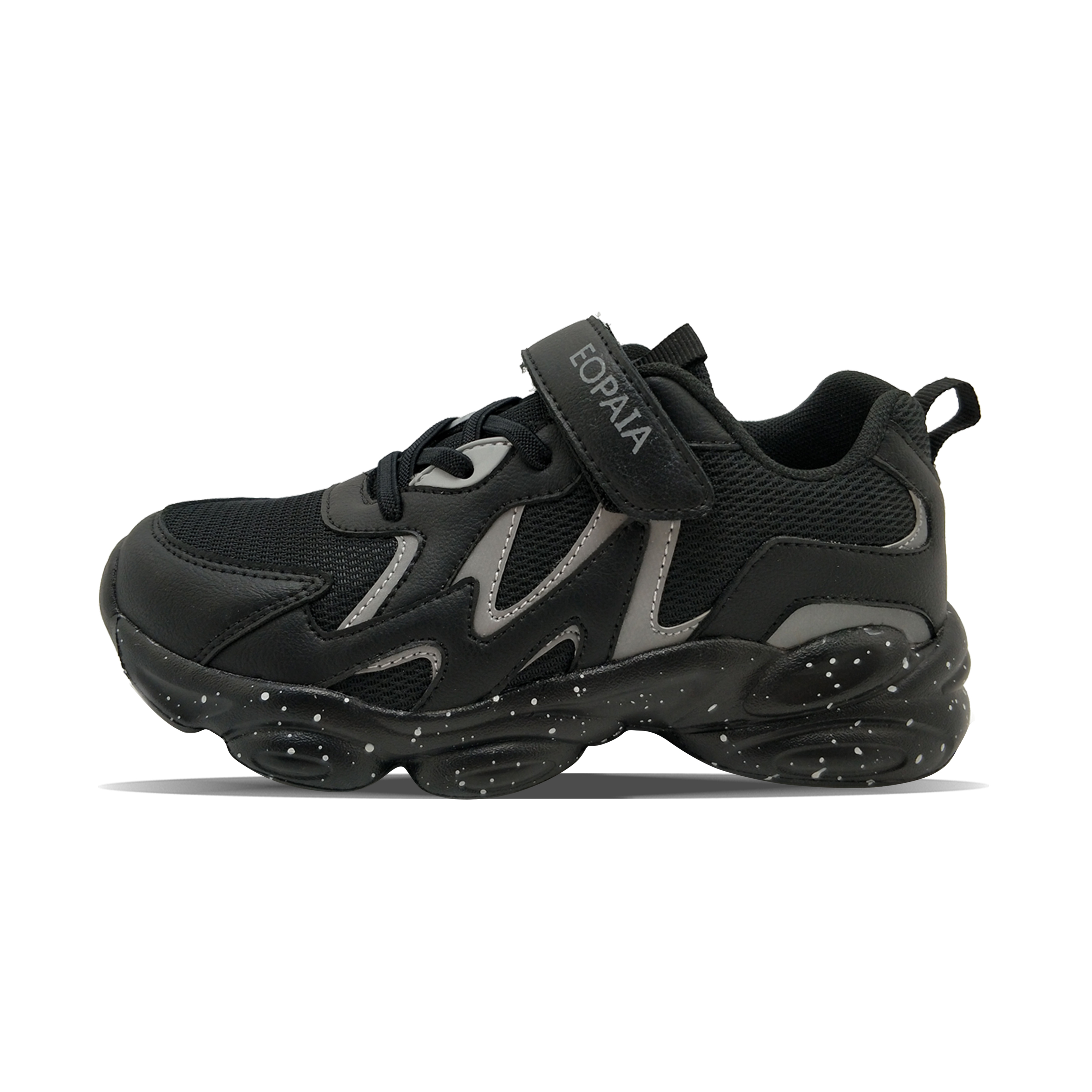 Black reflective leather PU mesh breathable winter boy’s sports shoes
