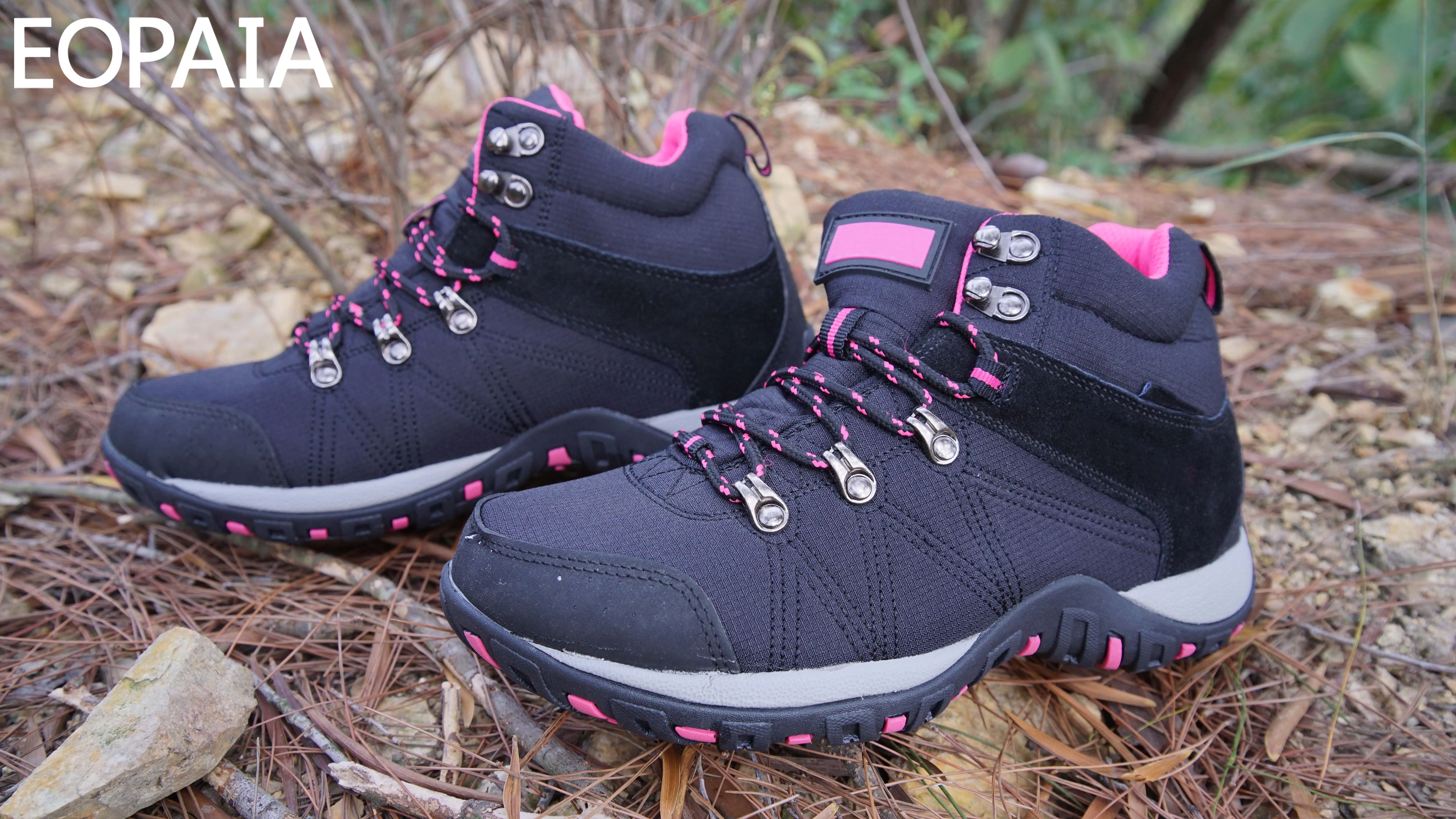 Outdoor middle-top metal button cold-proof women’s hiking boots
