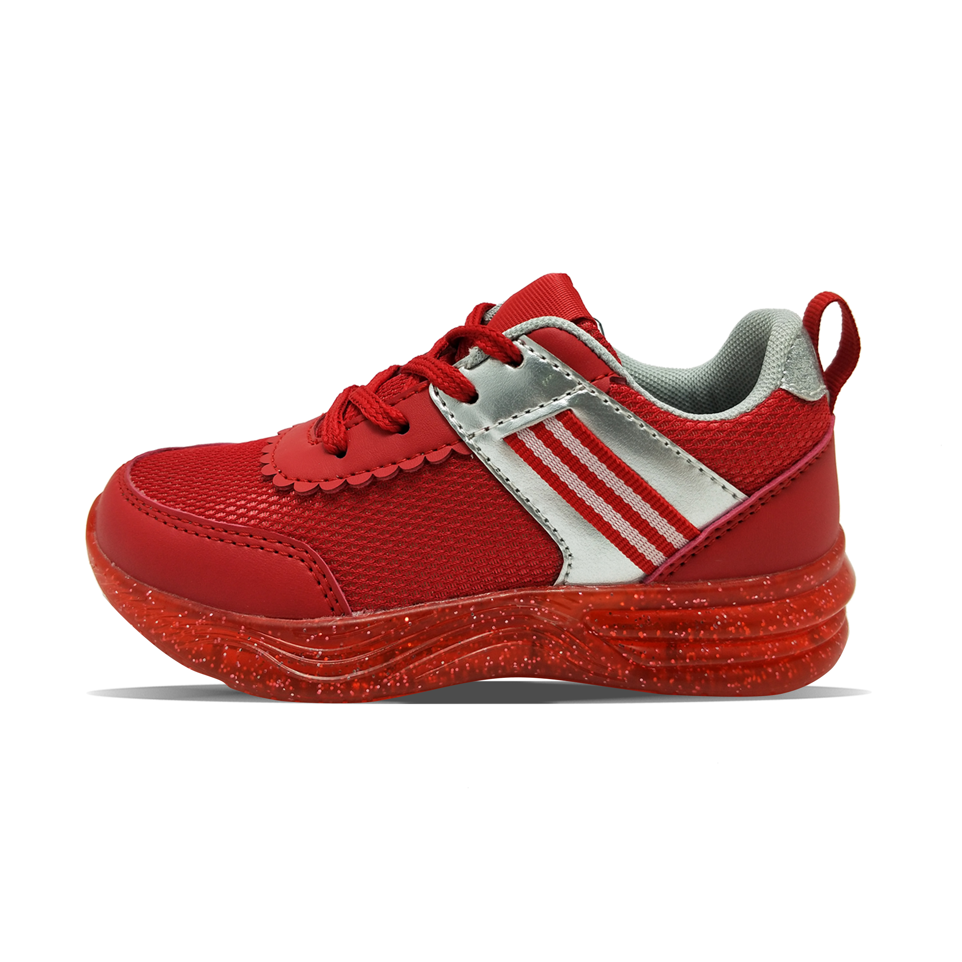 Różowa czerwona srebrna galaretka PU przewyższa gumową taśmą, damskie buty sportowe.